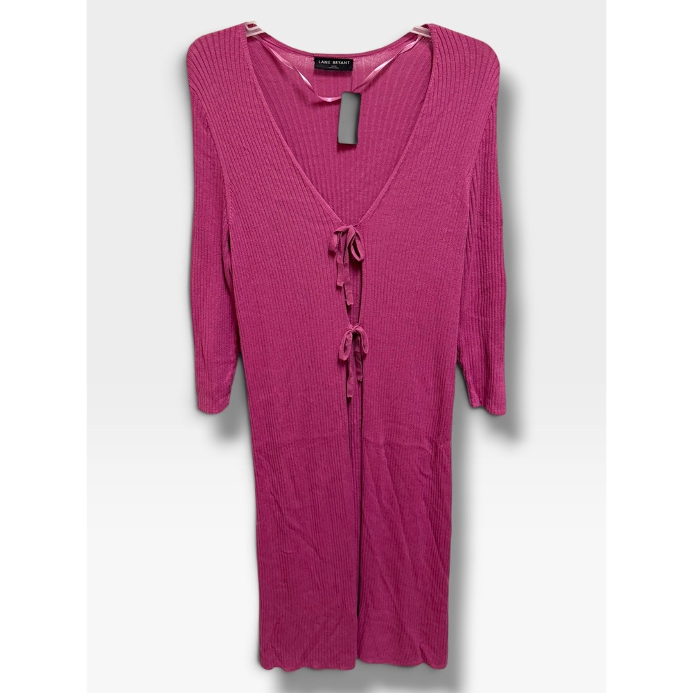 Lane Bryant 18/20 Pink Ribbed Double Tie Front Duster Cardigan NWT Berry NEW